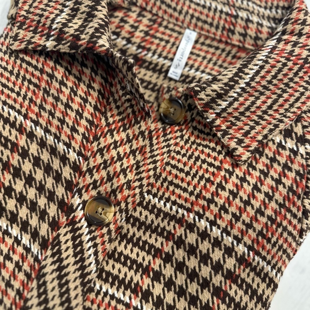 Passports Women’s Small Plaid Shacket Houndstooth Button Jacket Brown Red Tan - Picture 2 of 10
